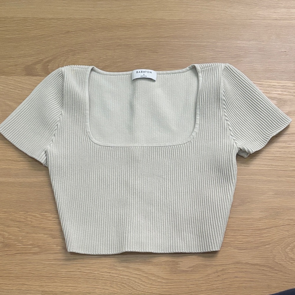 Babaton Cream Ribbed Crop Top